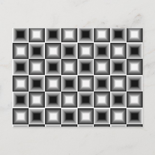 optische 3D-Schachbretttäuschung Schwarz-weiß grau Postkarte (Vorderseite)