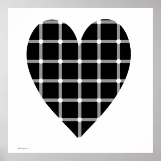 Optische Illusion eines schwarzen und weißen Herze Poster