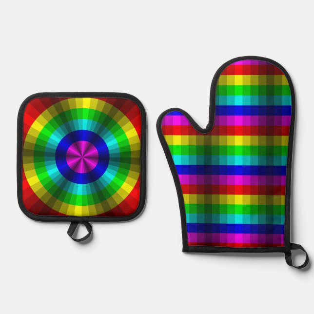 Optische Illusion Regenbogen Ofenhandschuh & Topflappen-Set (Vorderseite)