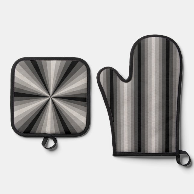 Optische Illusion schwarz Ofenhandschuh & Topflappen-Set (Vorderseite)