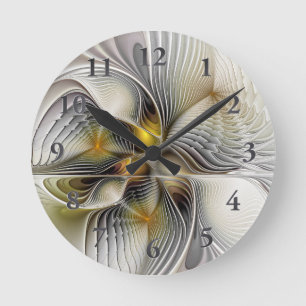 Optische Täuschung Abstrakte 3D-Fraktale mit Tiefe Runde Wanduhr