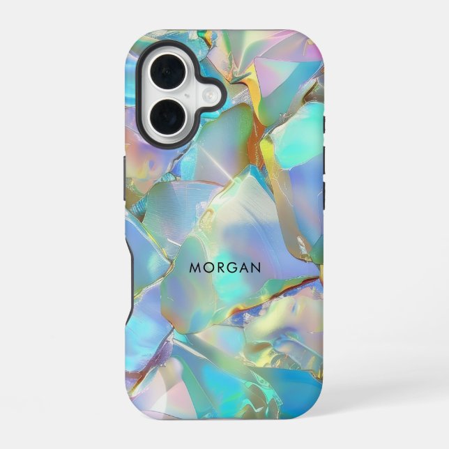 Optischer Hintergrund und schwarzer Name iPhone 16 Hülle (Rückseite)