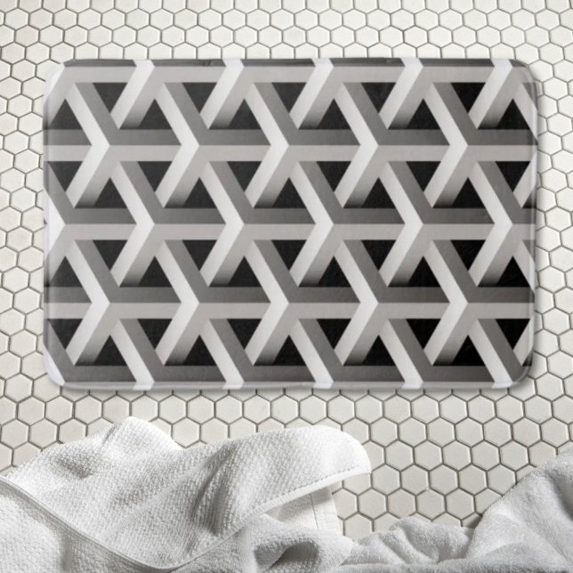 optisches, schwarz-graues geometrisches Muster Badematte (optical illusion chic black grey geometric pattern bath mat)