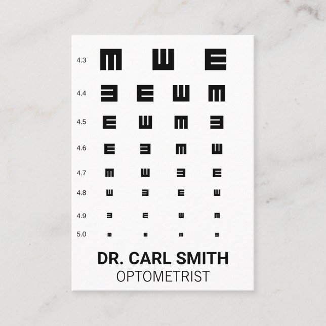Optometriker | Arzt | Augenprüfdiagramm Terminkarte (Vorderseite)
