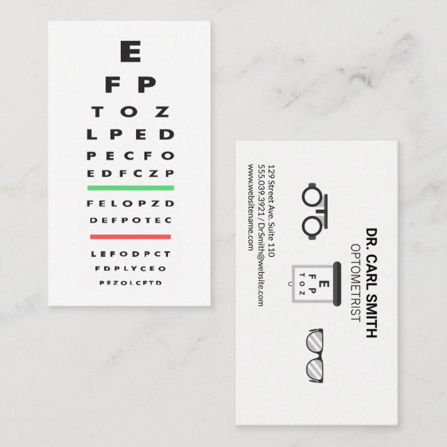 Optometriker | Augenprüfdiagramm | Pflege der Sehk Terminkarte (Vorne/Hinten)