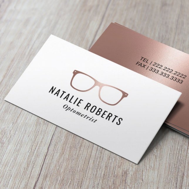Optometriker Elegante Rose Gold Augenbrille Visitenkarte (Von Creator hochgeladen)