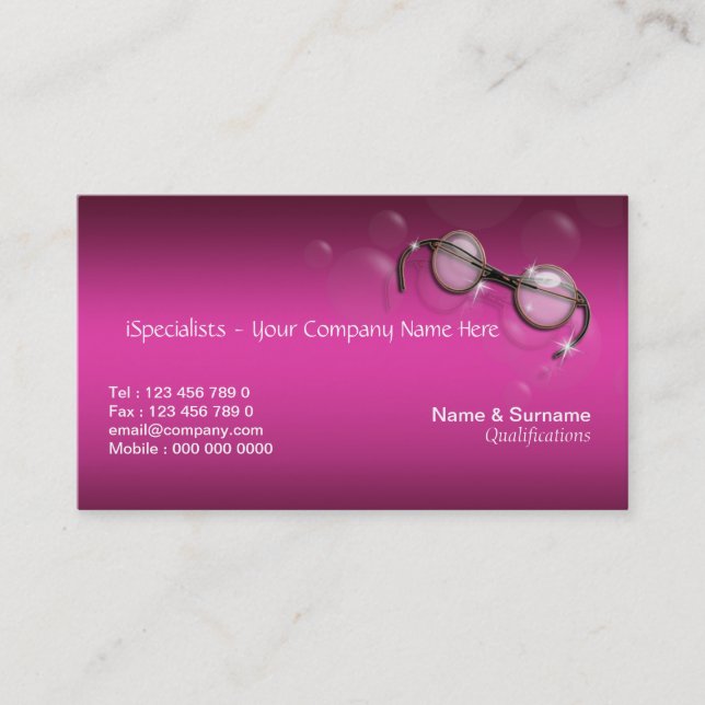 Optometrikeroptikerrosa stilvoll visitenkarte (Vorderseite)