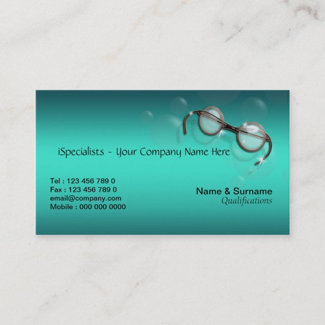 Optometrikeroptikoptiker-Augen-Türkis Visitenkarte (Vorderseite)