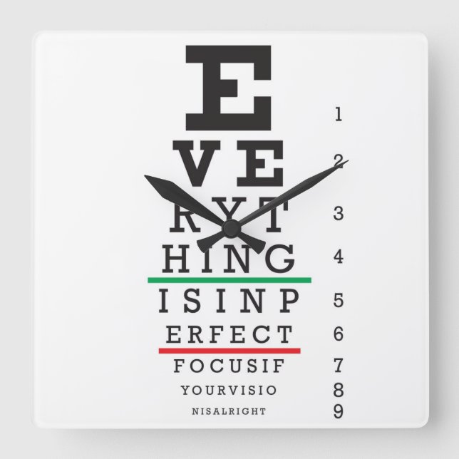 Optometry Eye Chart Quadratische Wanduhr (Vorderseite)