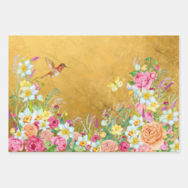 Opulence Gold Floral Hummingbird Geschenkpapier Set