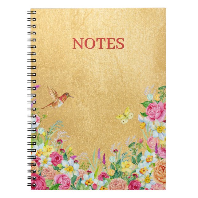 Opulence Gold Floral Hummingbird Notizblock (Vorderseite)