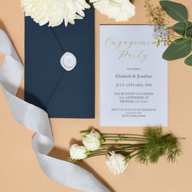 Opulent Blue Engagement Party Folieneinladung (Von Creator hochgeladen)