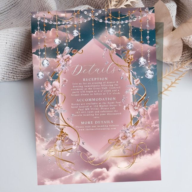 Opulent Blue Pink Clouds Calligrafy Wedding Begleitkarte (Von Creator hochgeladen)