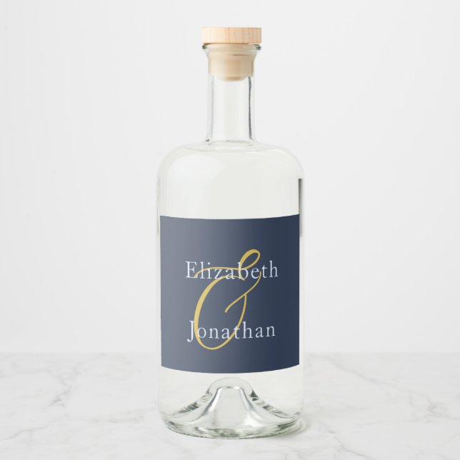 Opulent Blue Wedding Alkoholflaschenetikett (Vorderseite)
