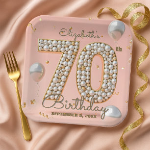 Opulent Blush Pink Gold Pearl Mosaik 70. Geburtsta Pappteller