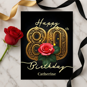 Opulent Chic Rote Rose Gold Filigree 80. Geburtsta Postkarte