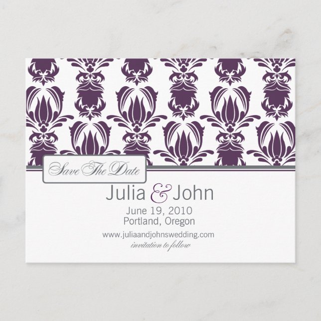 Opulent Damask Save the Date Ankündigungspostkarte (Vorderseite)