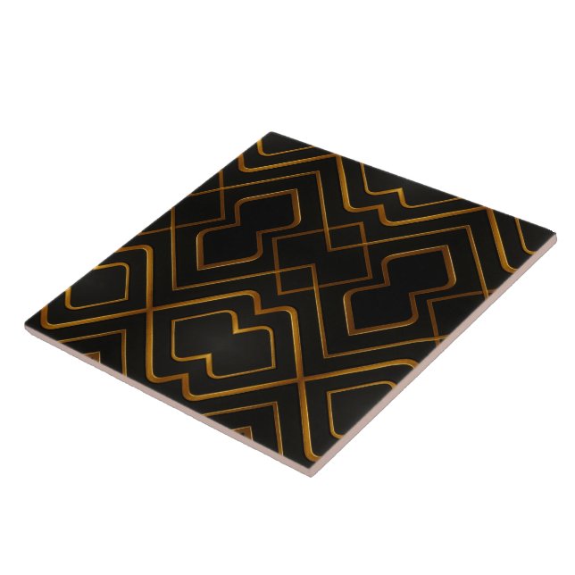 Opulent Deco Grid Full Liquid Gold Black Monochrom Fliese (Seite)
