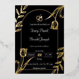 Opulent Elegante: Schwarze und goldene Hochzeit Folieneinladung