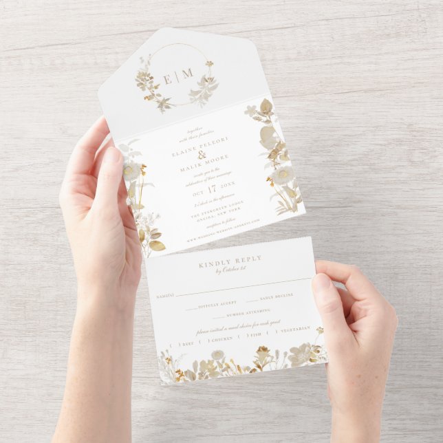 Opulent Gilded Garden Wedding All In One Einladung (Abreißen)