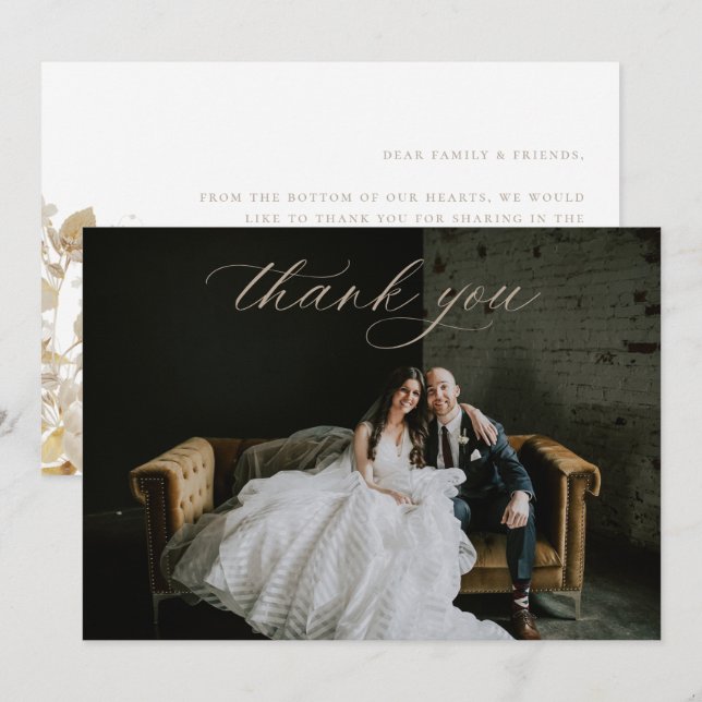 Opulent Gilded Garden Wedding Foto Dankeskarte (Vorne/Hinten)