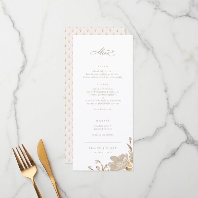 Opulent Gilded Garden Wedding Menu Menükarte (Vorderseite/Rückseite Beispiel)