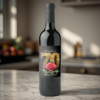 Opulent Glamour Rote Rose Gold 70. Geburtstag Weinetikett