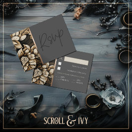 Opulent Gold & Champagne Bloom Response Card RSVP Karte