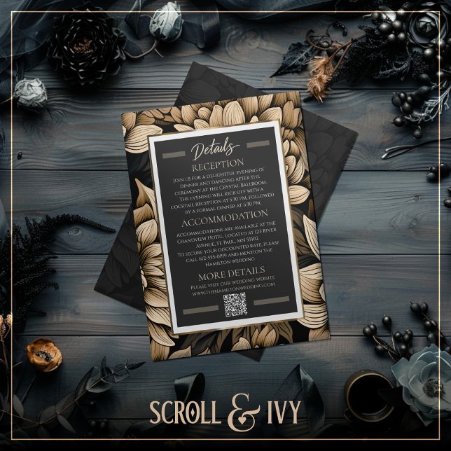 Opulent Gold & Champagne Bloom Wedding Details Einladung (Von Creator hochgeladen)