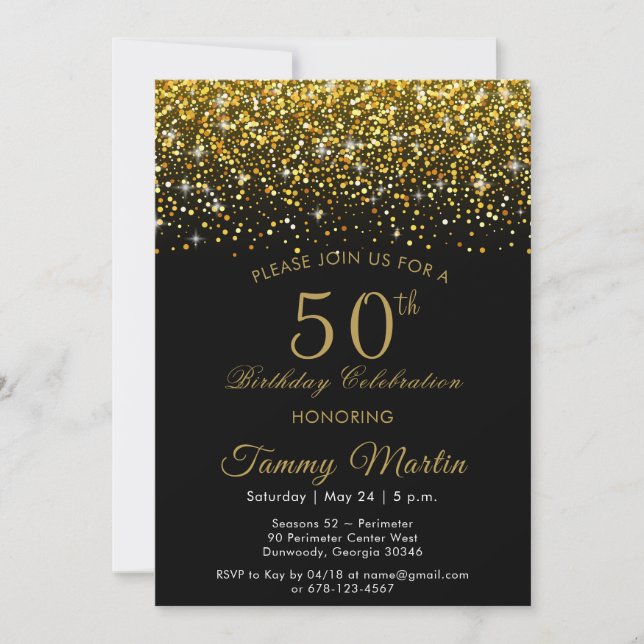 Opulent Gold Confetti 50. Geburtstag Einladung (Vorderseite)
