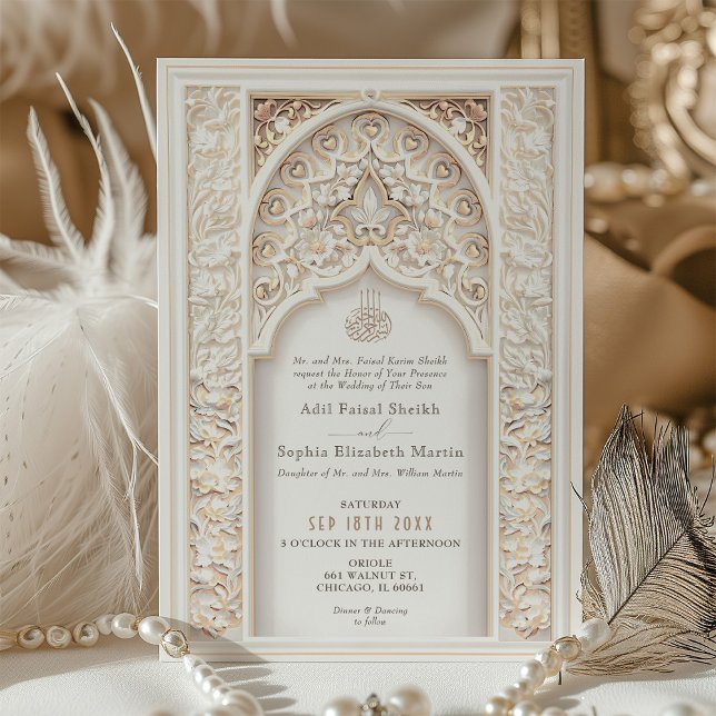 Opulent Gold & Cream Muslim Wedding Einladung (Von Creator hochgeladen)