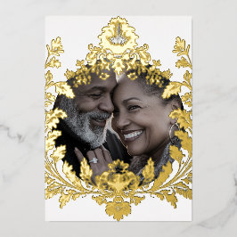 Opulent Gold Motif mit Foto, Hochzeit, Folieneinladung