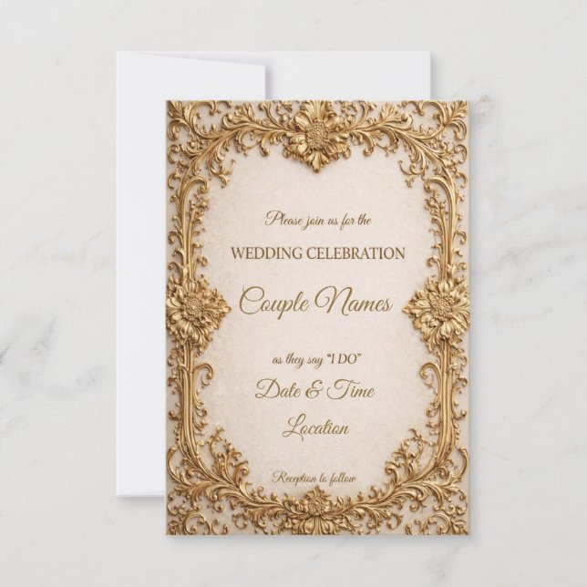 Opulent Gold Scrollwork Wedding Invitations (Devant)