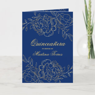 Opulent Gold und Royal Blue Floral Quinceanera Einladung