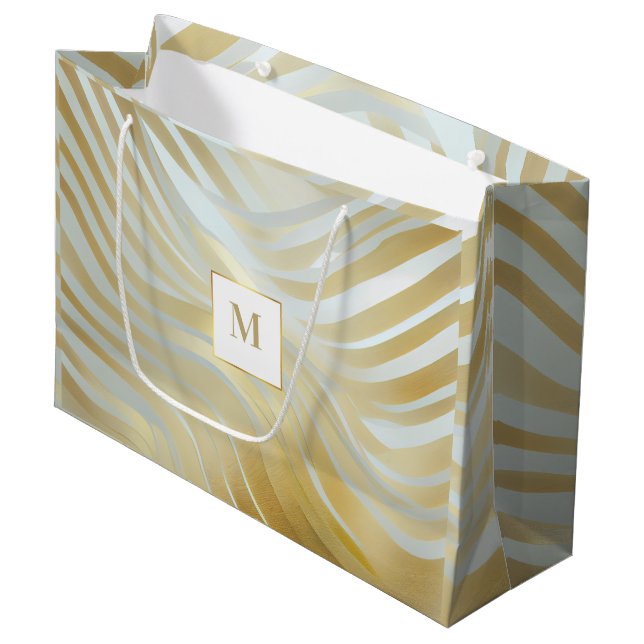 Opulent Gold und White Multi Gemustert Große Geschenktüte (Vorderseite Schrägansicht)