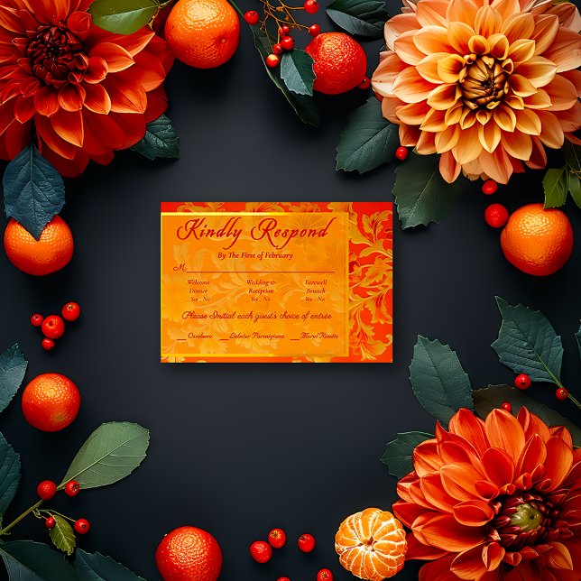 Opulent Mandarin Orange Floral Wedding RSVP Karte (Elegant RSVP Mandarin Orange Enclosure Card )