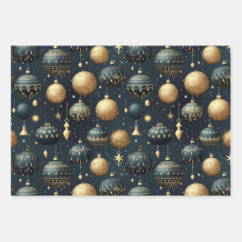 Opulent Midnight Blue Sparkle Ornamental Geschenkpapier Set