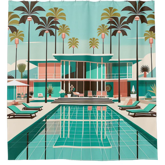 "Opulent Mitte Jahrhunderts Modern Poolside" Duschvorhang (Vorderseite)