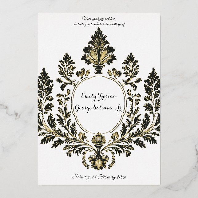 Opulent Motif Atelier, Black and Gold, Folieneinladung (Vorderseite)