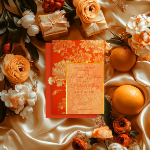 Opulent Orange and Gold Mandarin Floral Wedding Einladung