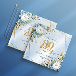 Opulent Pastel Blue Gold 90th Birthday Sign In Gästebuch