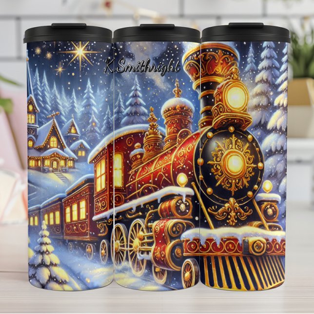 Opulent Red Gold Christmas Express Thermosbecher (Von Creator hochgeladen)