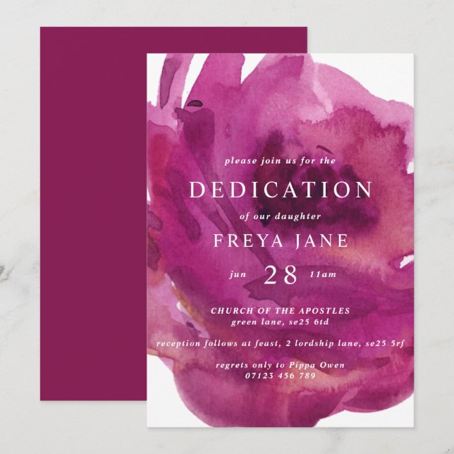 Opulent Rose Baby Dedication Einladung (Vorne/Hinten)