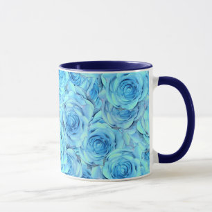 Opulent rose design in turquoise tasse