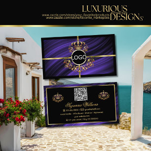 Opulent Royal Blue Gold Crown mit Logo QR Code Visitenkarte