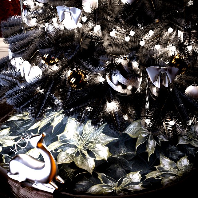 Opulent Silver Poinsettia Floral Polyester Weihnachtsbaumdecke (Von Creator hochgeladen)