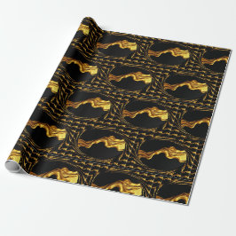 Opulent Swirl Liquid Gold Black Monochrome Achempo Geschenkpapier