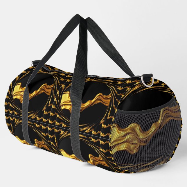 Opulent Swirl Liquid Gold Black Monochrome Christi Duffle Bag (Rechte Ecke)