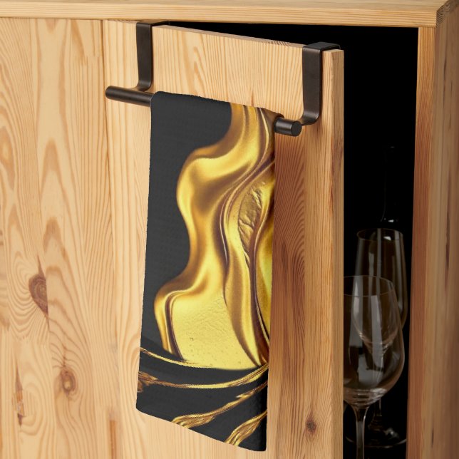 Opulent Swirl Liquid Gold Black Monochrome Design Geschirrtuch (Drittel gefaltet)