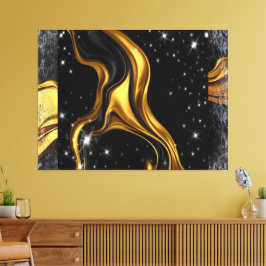 Opulent Swirl Liquid Gold Black Monochrome Designe Leinwanddruck